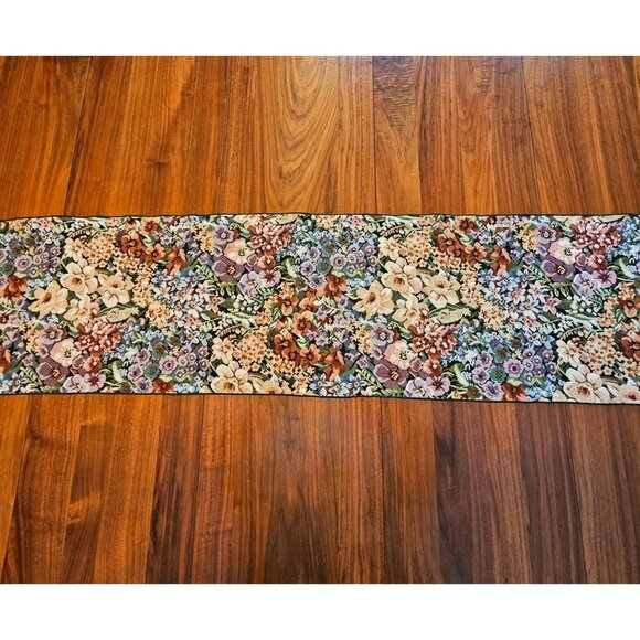 Floral Tapestry Table Runner Hanging Loop 13 x 68 in Lightweight Dresser Scarf - Picture 1 of 10